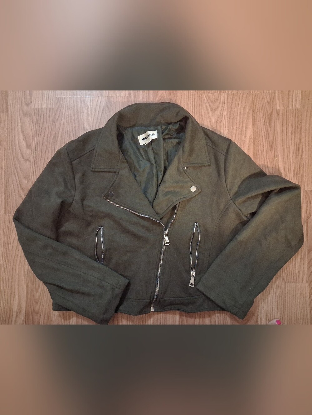 VIGOSS Faux Suede Moto Jacket.  Womens. Size XL Olive Green.